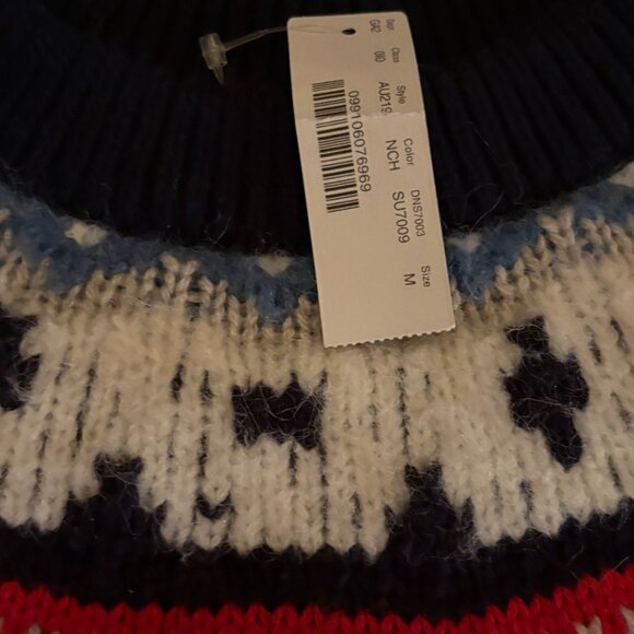 J Crew Zig Zag  Sz M Faire Isle Wool Alpaca Blue Sleeve balloon Sweater - Picture 8 of 9